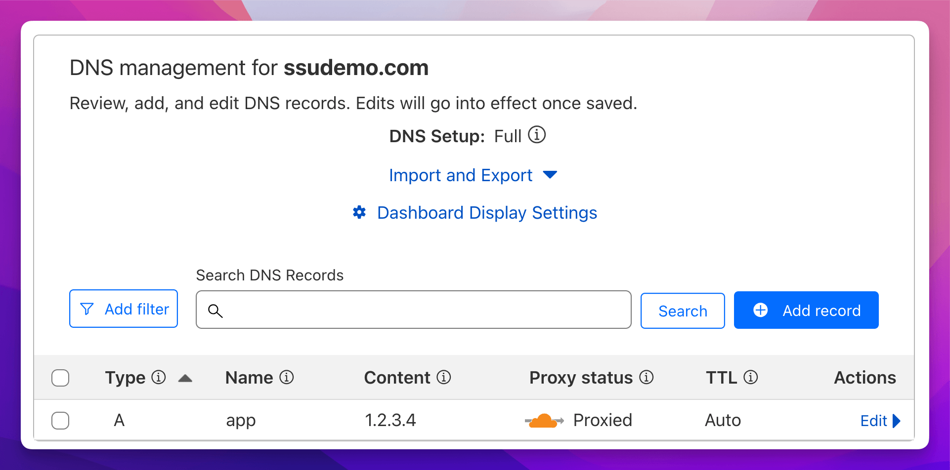 DNS record added