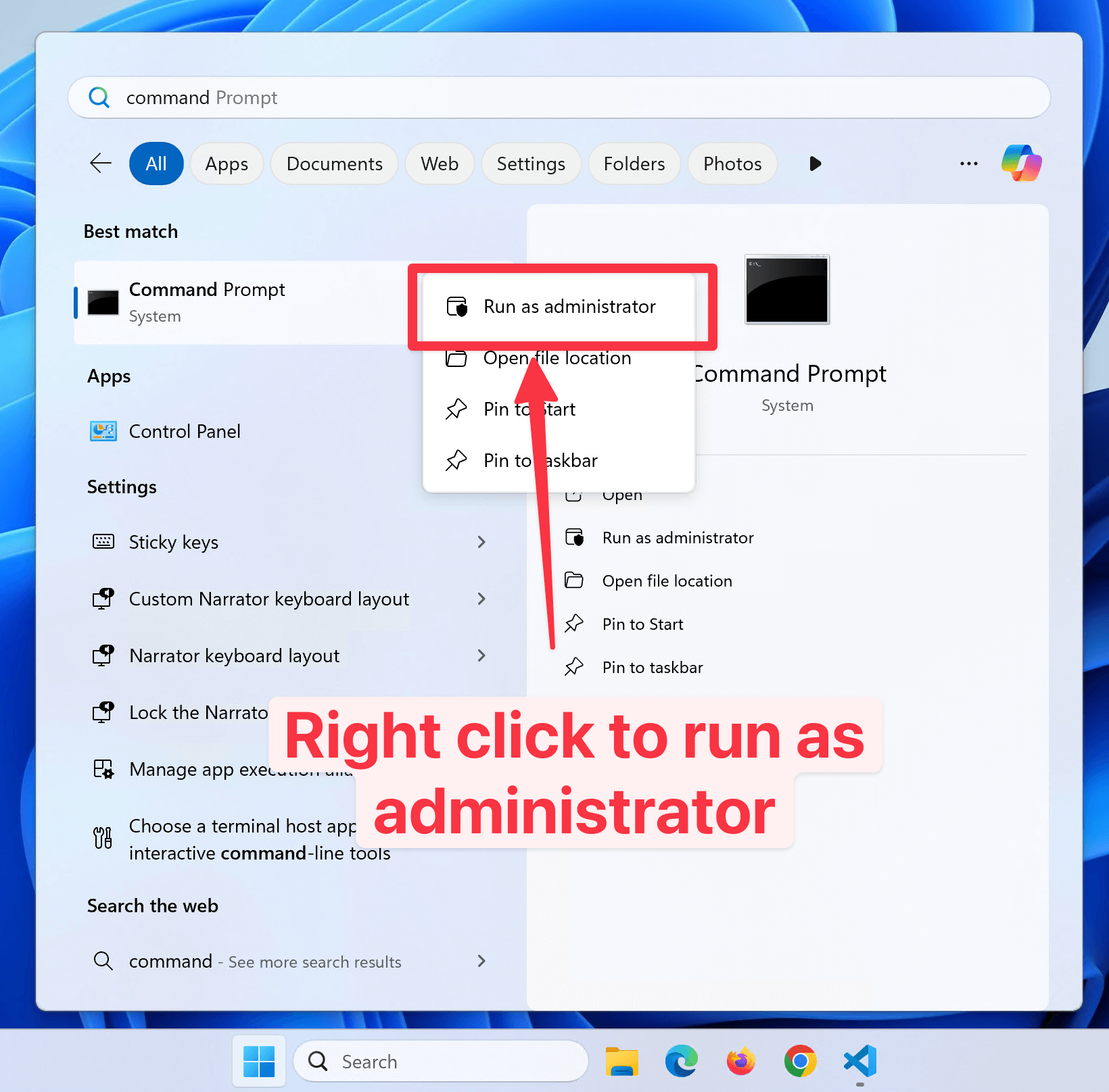 Run Command Prompt as administrator