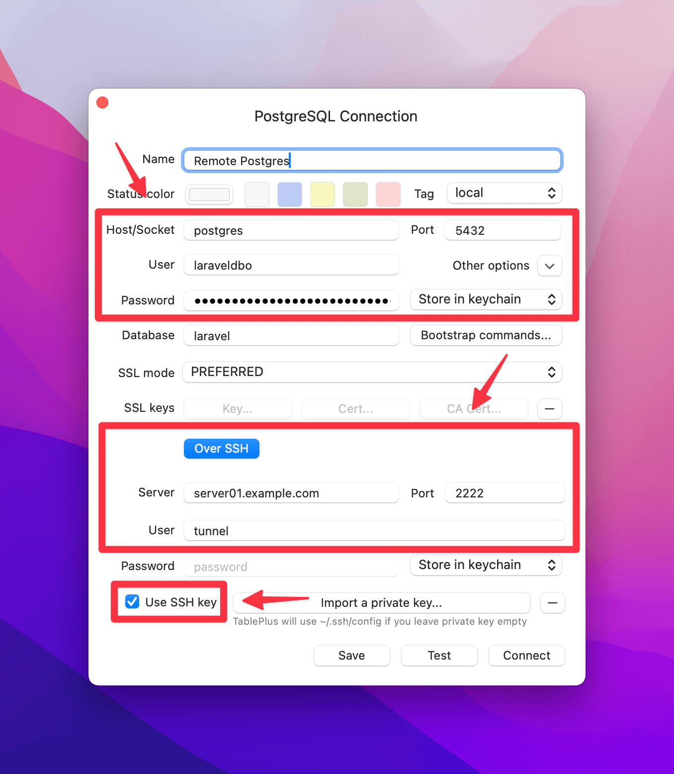 TablePlus Connection Example