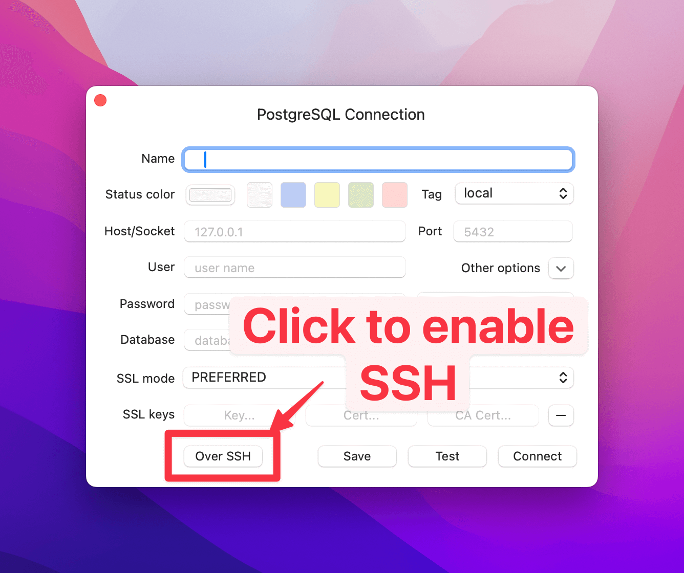 Enable SSH in TablePlus