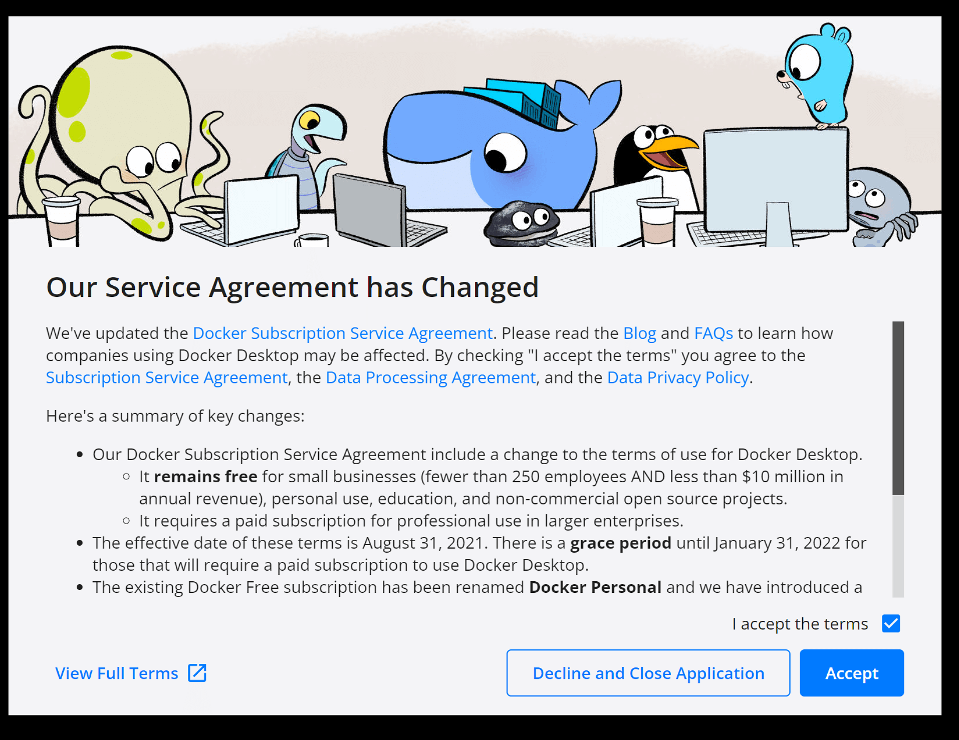 Accept Docker EULA